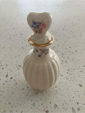 Lenox Porcelain Floral Perfume Bottle - White with Gold Trim